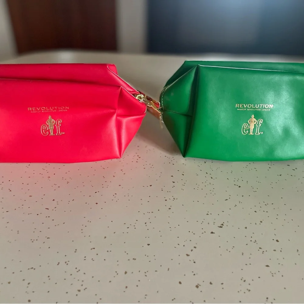 Lot of 2 Revolution x e.l.f. Red Makeup Bag and elf Green makeup bag